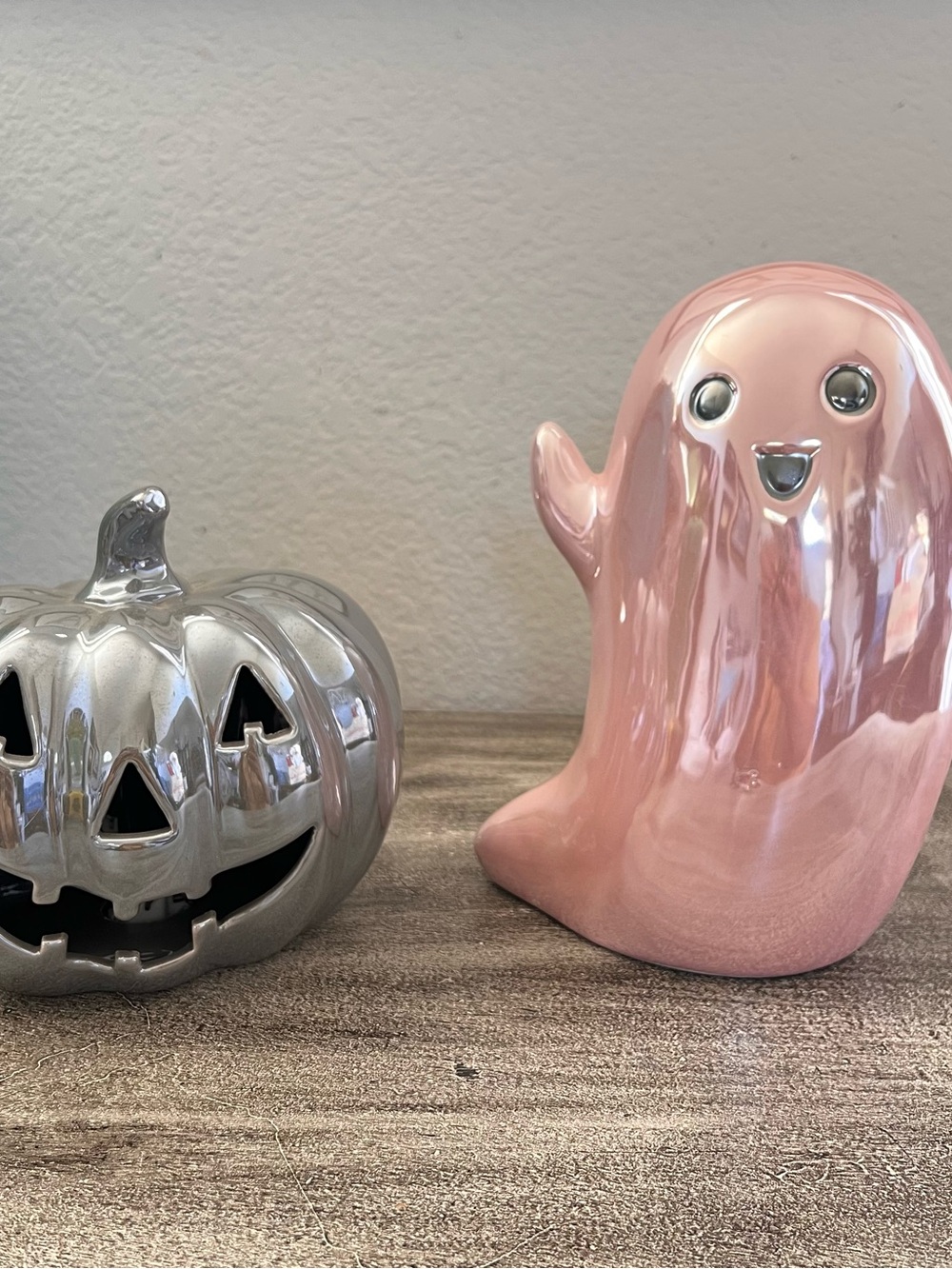 Bundle Of Pink Ceramic Iridescent Ghost and Jack-O-Lantern Pumpkin Halloween
